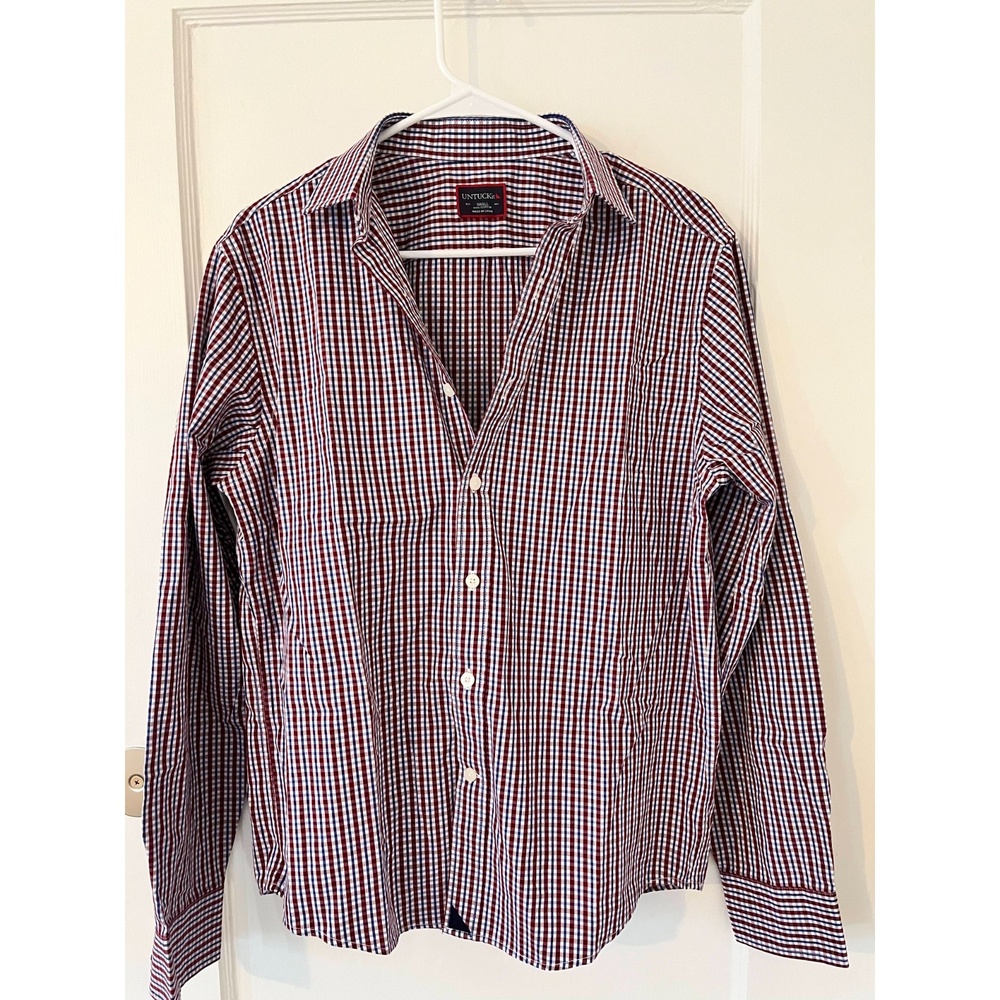 UNTUCKit Long Sleeve Shirt Mens Size Small White, Red, Blue Plaid Check Button